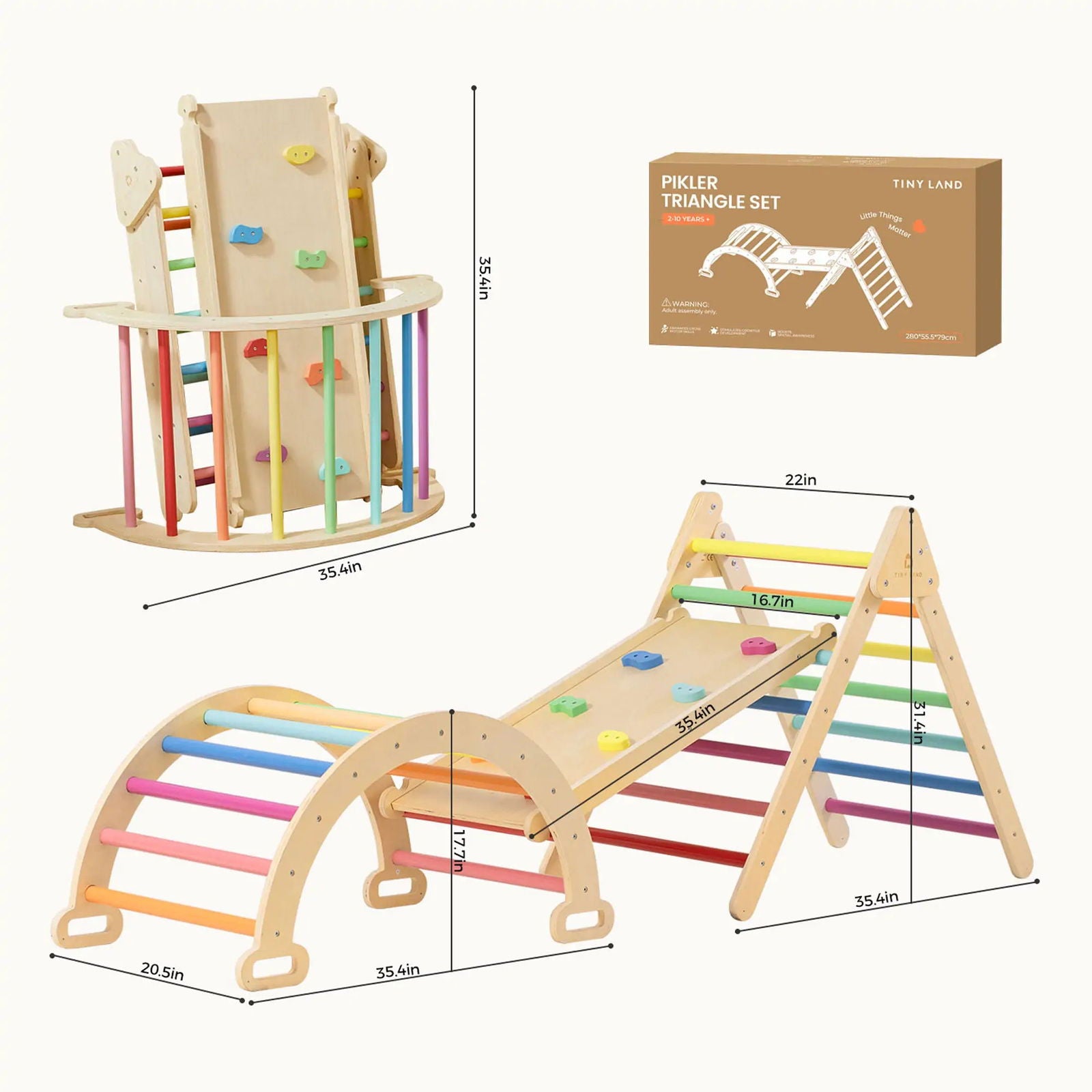 Tiny Land® 7-in-1 Rainbow Climbing Set - Natural CuteNest