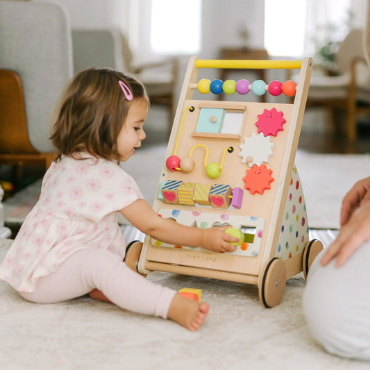 Tiny Land® Premium Natural Wooden Activity Walker - Natural CuteNest