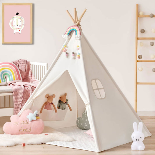 Tiny Land® Teepee for Kids with Mat - Natural CuteNest