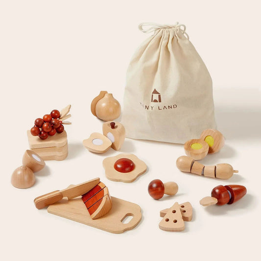 Tiny Land® Wooden Cut and Play Food Toys - Natural CuteNest