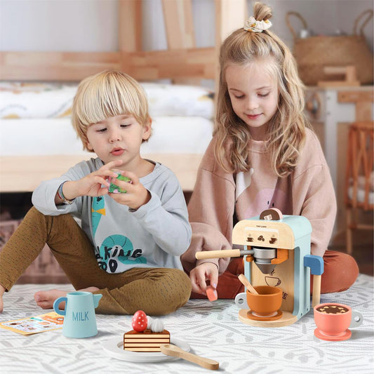 Tiny Land® Wooden Kids Play Coffee Maker Set - Natural CuteNest