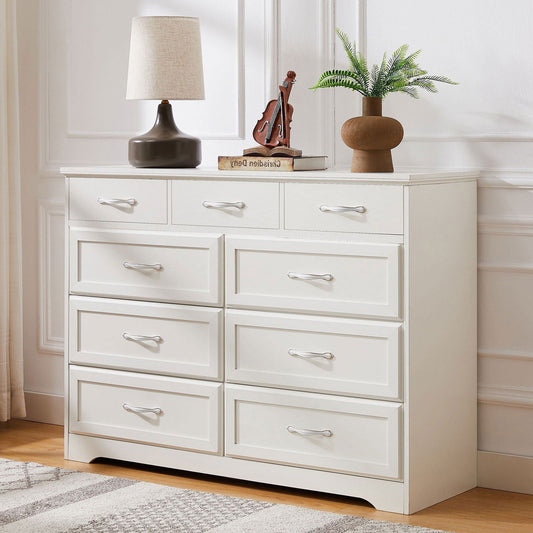 Wood Chest of Drawers With 9 drawers and Antique Handles - Natural CuteNest