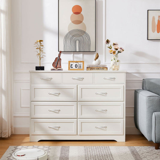Wood Chest of Drawers With 9 drawers and Antique Handles - Natural CuteNest