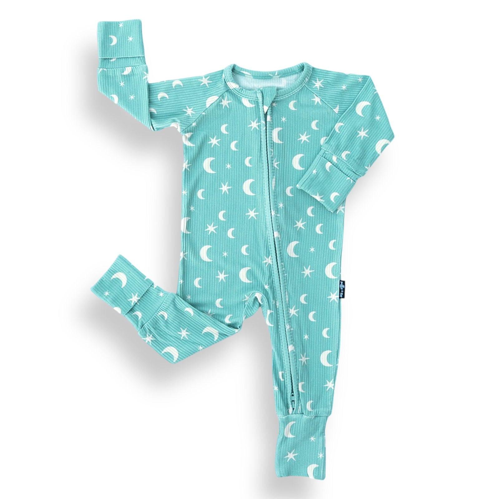 ZIP ROMPER - Moon + Stars Ribbed - Natural CuteNest