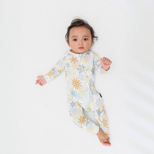 Zip Romper - Snowflakes - Natural CuteNest