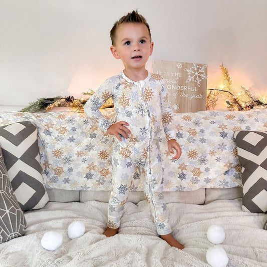 Zip Romper - Snowflakes - Natural CuteNest
